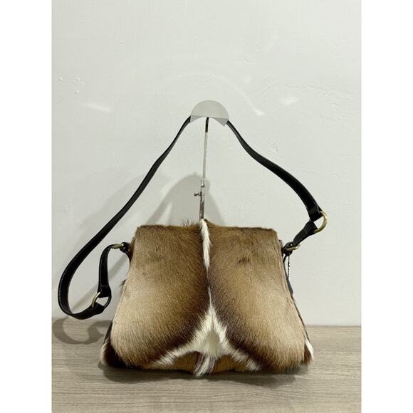 Diane Gail South African Springbok Fur with Leather Trim Crossbody Messenger Bag - Picture 1 of 12